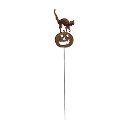 VILLAGE WROUGHT IRON Cat-Pumpkin Rusted Stake RGS-28